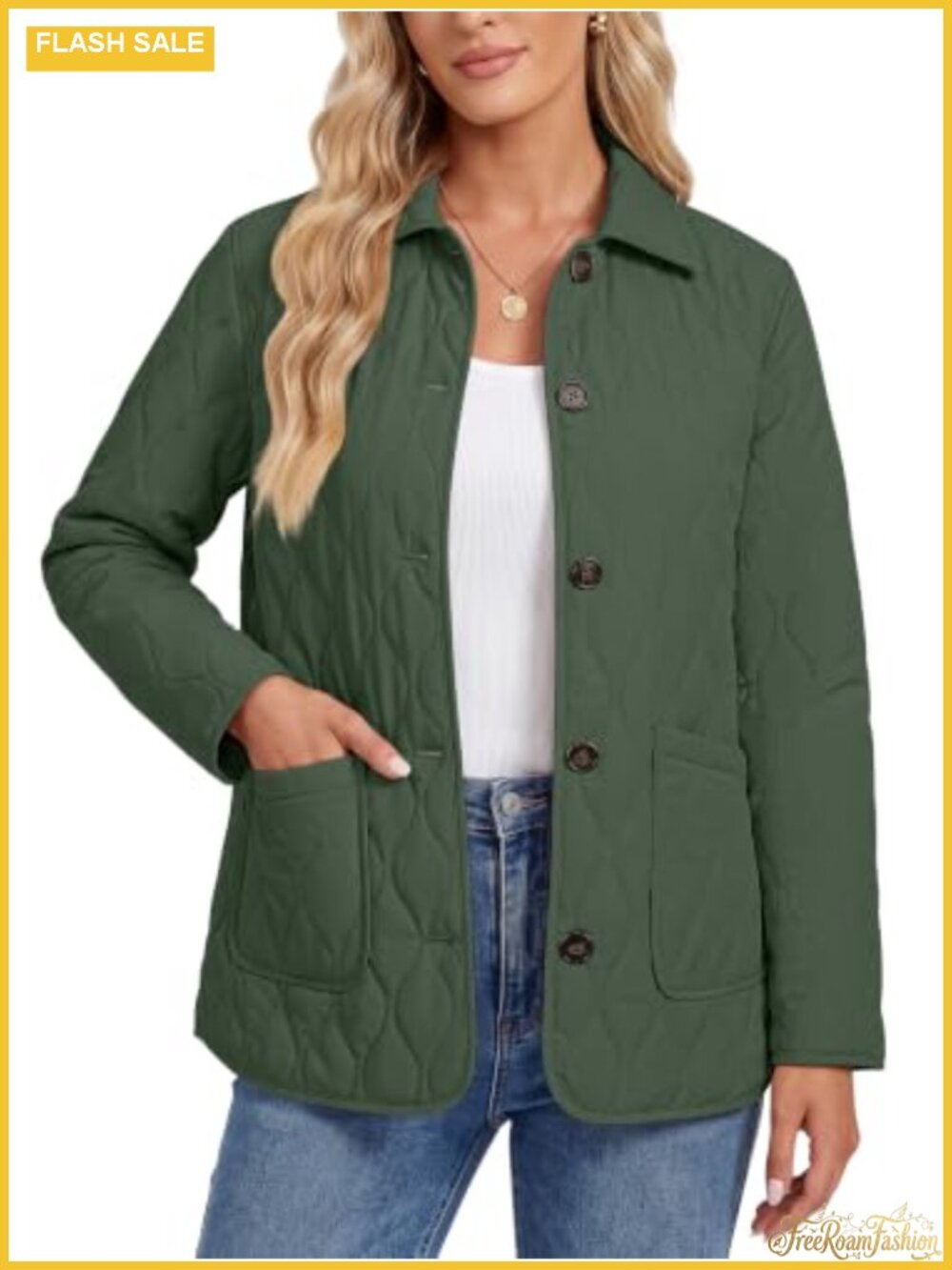 Women's Quilted Lightweight Puffer Jacket Button Down Long Sleeve Fall Winter